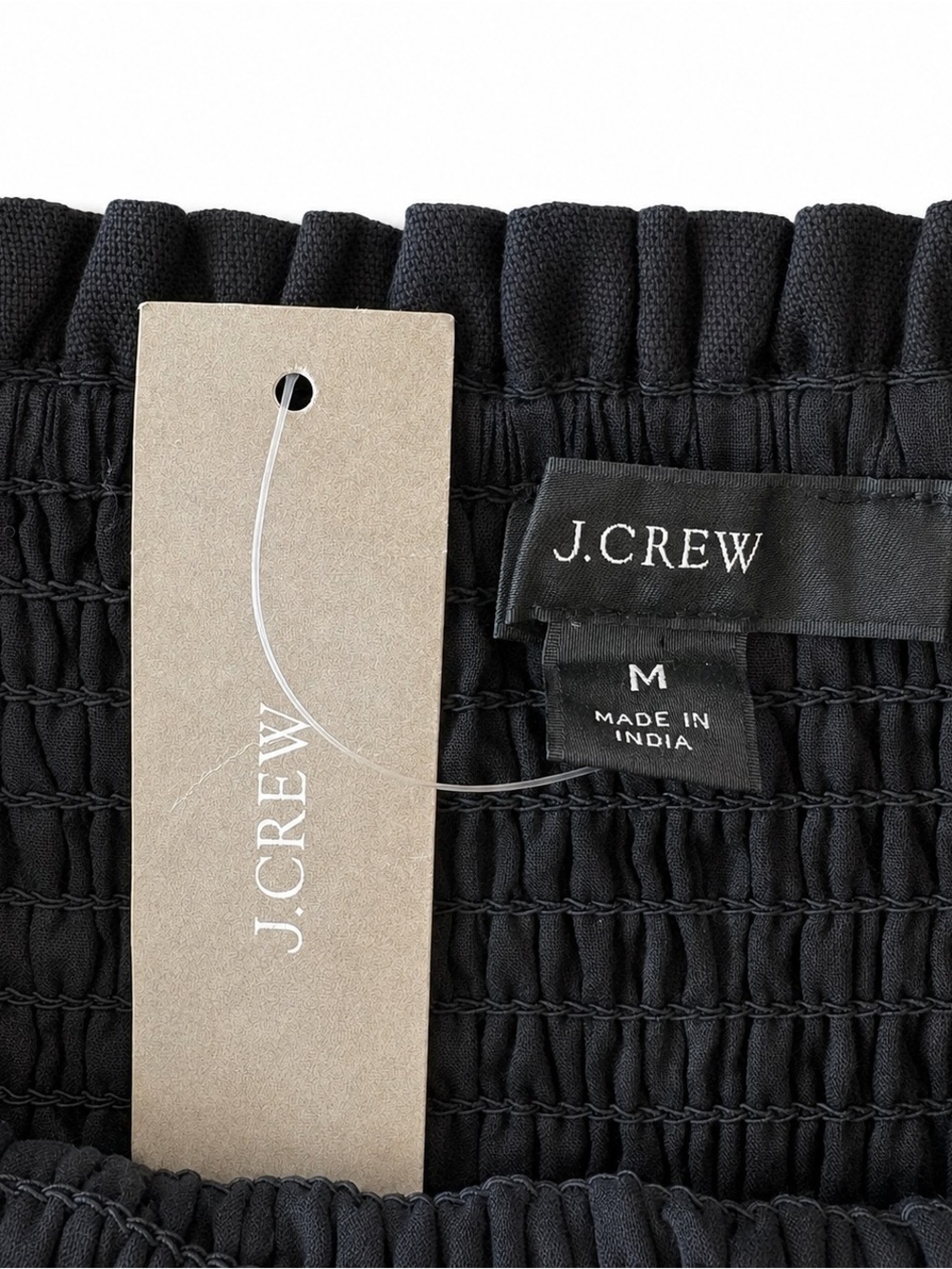 J. Crew Women’s Linen Black Smocked Square-Neck Midi Dress, Size Medium - Picture 6 of 7
